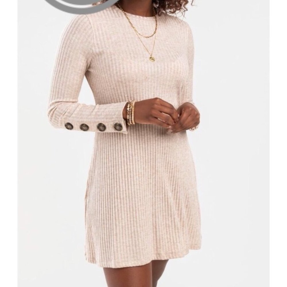 Harper Heritage Ribbed Mini Dress Womens 2X Tan Long Sleeve